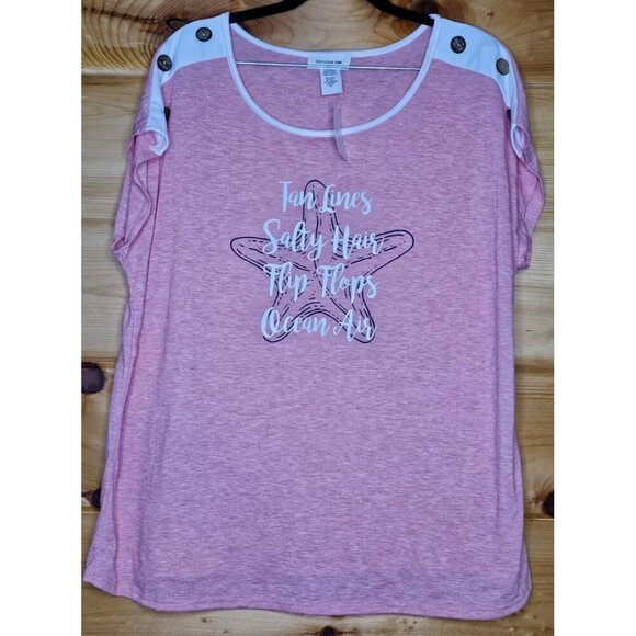 New Exclusive One Women's 2X Plus Size Blouse Pink Comfy Top Casual Beach Shirt - Picture 3 of 16